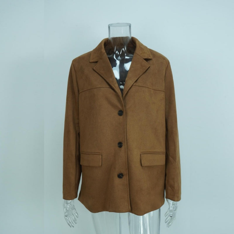 Plus Size Women's Solid Color Blazer Jacket Notch Lapel Long Sleeve Motorcycle Coat With Pockets For Office&Formal Wear