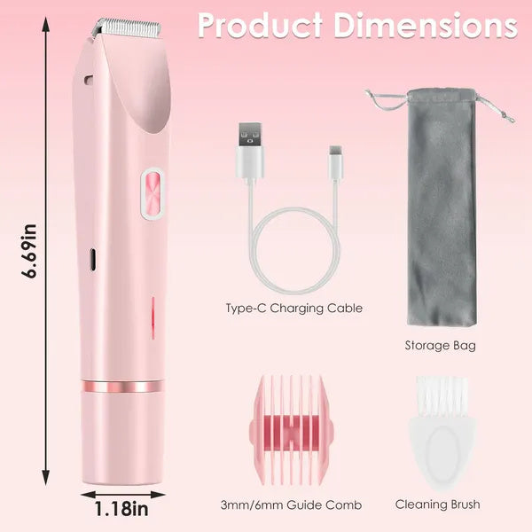 2 In 1 Bikini Trimmer For Women Dual Head Cordless Body Shaver IPX7 Waterproof Rechargeable Pubic Hair Razor Wet And Dry Use For Bikini Underarm Leg Arm Body Face