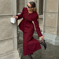 Round-neck Long-sleeved Jacket With Slit Skirt Women's Fashion Casual Two-piece Set