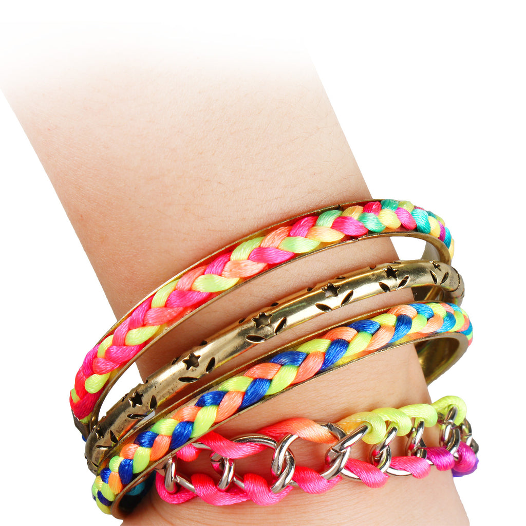 4-Piece Colorful Woven Burnished Gold Bracelet Set