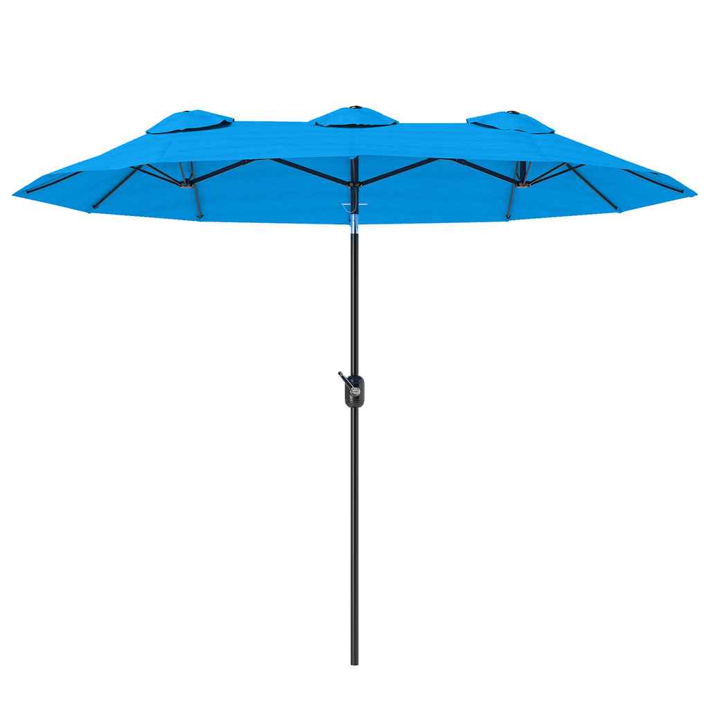 Double-sided Patio Umbrella, 9.5 Outdoor Umbrella With Push Button Tilt And Crank, 3 Air Vents And 12 Ribs, Cyan Blue