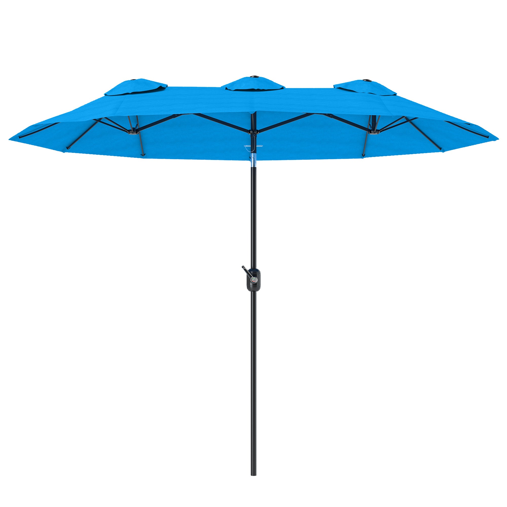 Double-sided Patio Umbrella, 9.5 Outdoor Umbrella With Push Button Tilt And Crank, 3 Air Vents And 12 Ribs, Cyan Blue