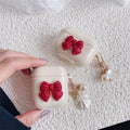 Beige Red Bow Shell Pendant Wireless Earphone Case