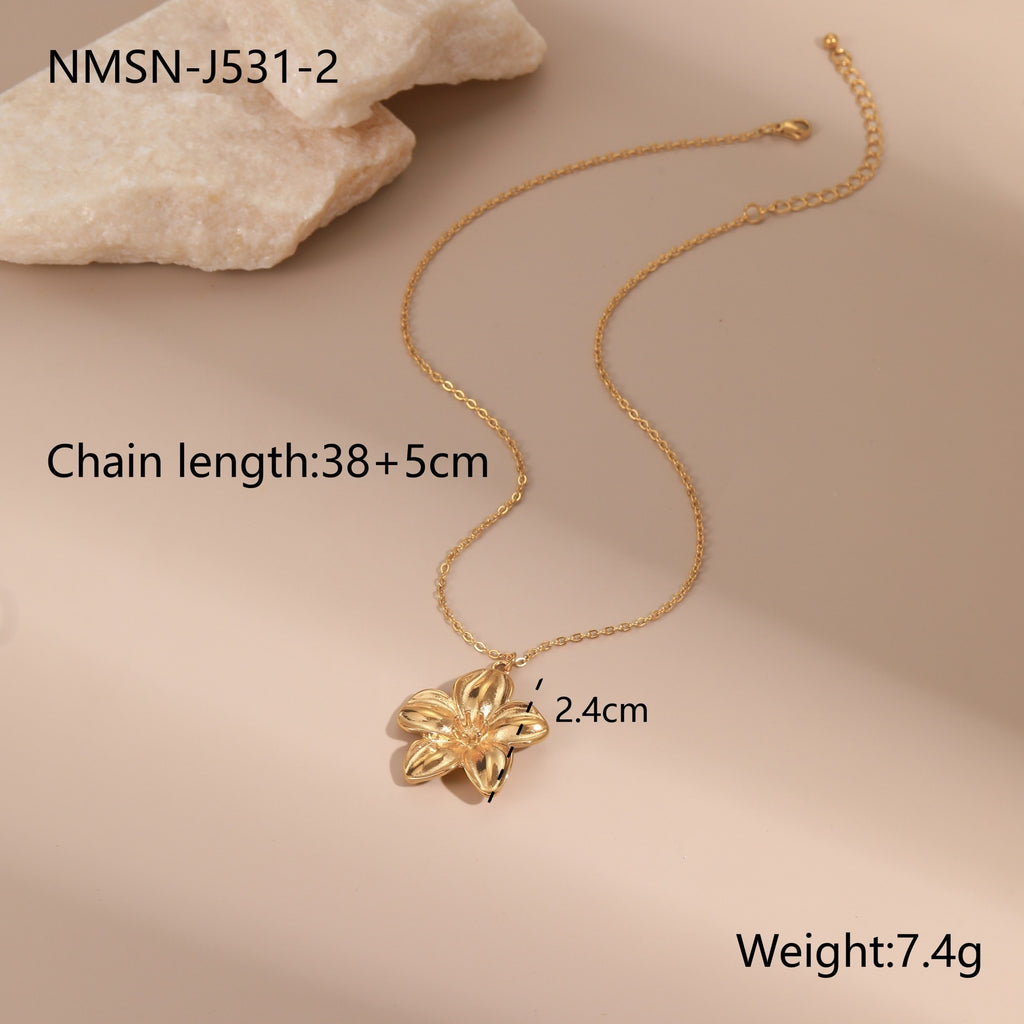 European And American Dignified Flowers Necklace Titanium Steel Earrings Open Ring