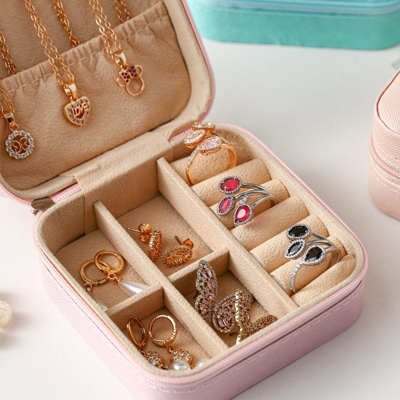 Small Square Ring, Earring, And Necklace Organizer Box - Pink