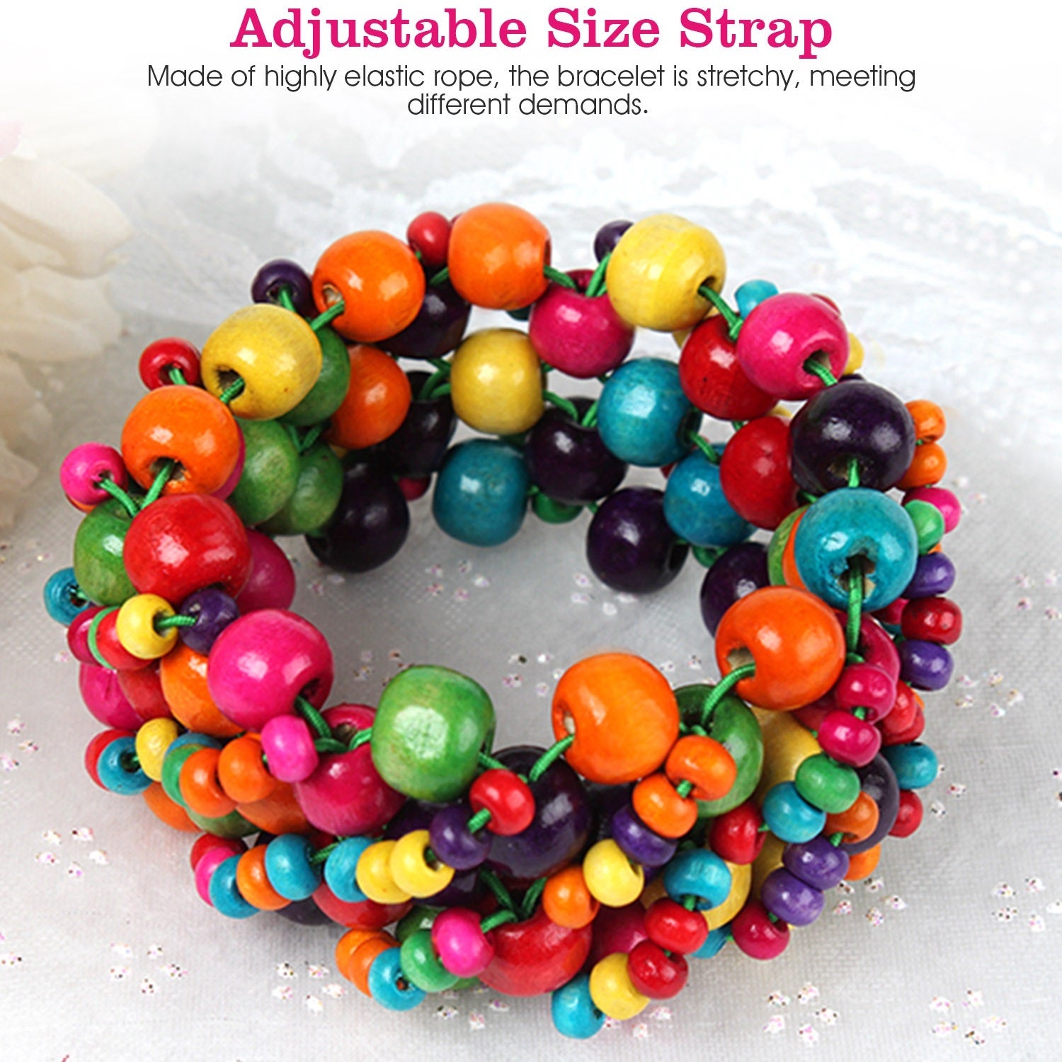 1Pc Multi-Color Wooden Beaded Stretchy Bracelet Colorful Exotic Style Elastic Bracelets For Women Girls Children