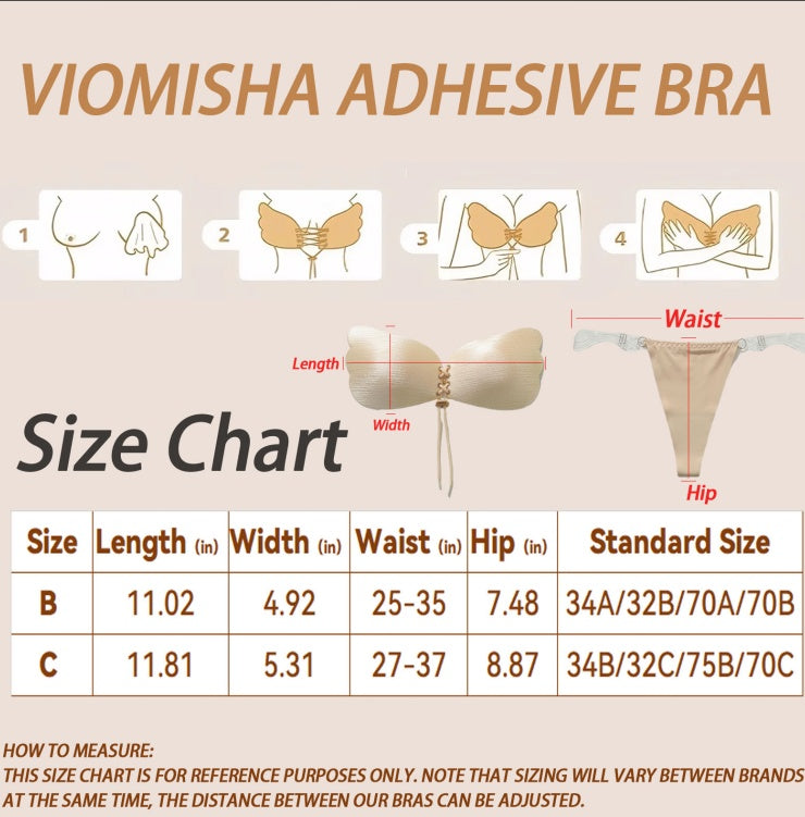 Viomisha 1 Set Women Sticky Bra And Thong Briefs Backless Strapless Bra Push Up Breathable Underwear Adhesive Invisible Lift Up Bras.
