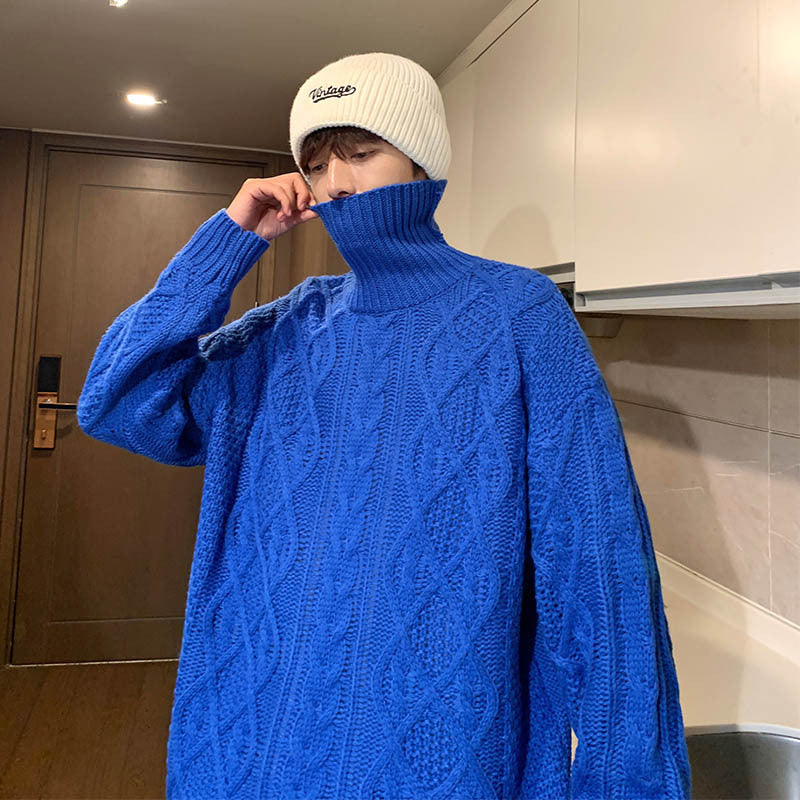 Japanese-style Retro Green Jacquard Turtleneck Sweater