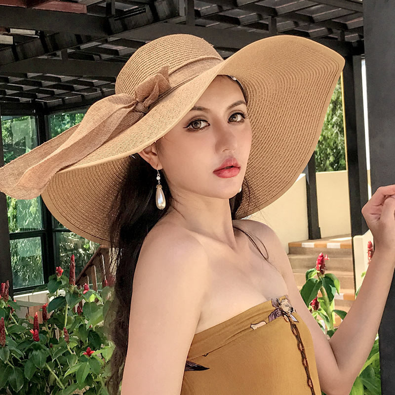 Women's Seaside Summer Vacation Foldable Sun Hat With Wide Brim