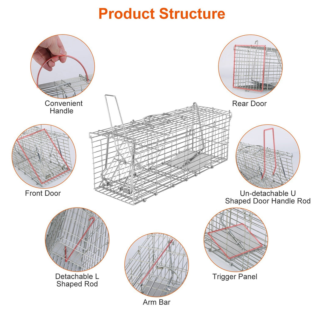 1Pc Foldable Rat Trap Cage Humane Live Rodent Trap Cage Galvanized Iron Mice Mouse Control Bait Catch With Detachable L Shaped Rod