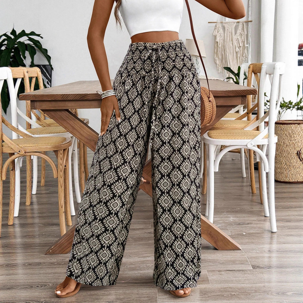 Women's High Waist Printed Casual Wide Leg Pants