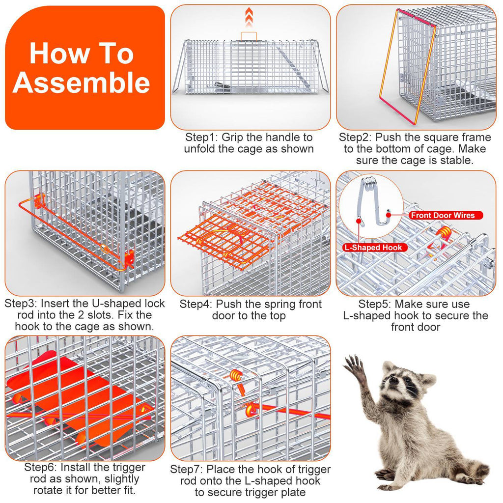 1Pc Live Animal Trap Cage 37x14x15in Folding Catch And Release Humane Cat Trap Galvanized Iron For Raccoons Foxes Coyotes Stray Dogs Armadillos Squirrels