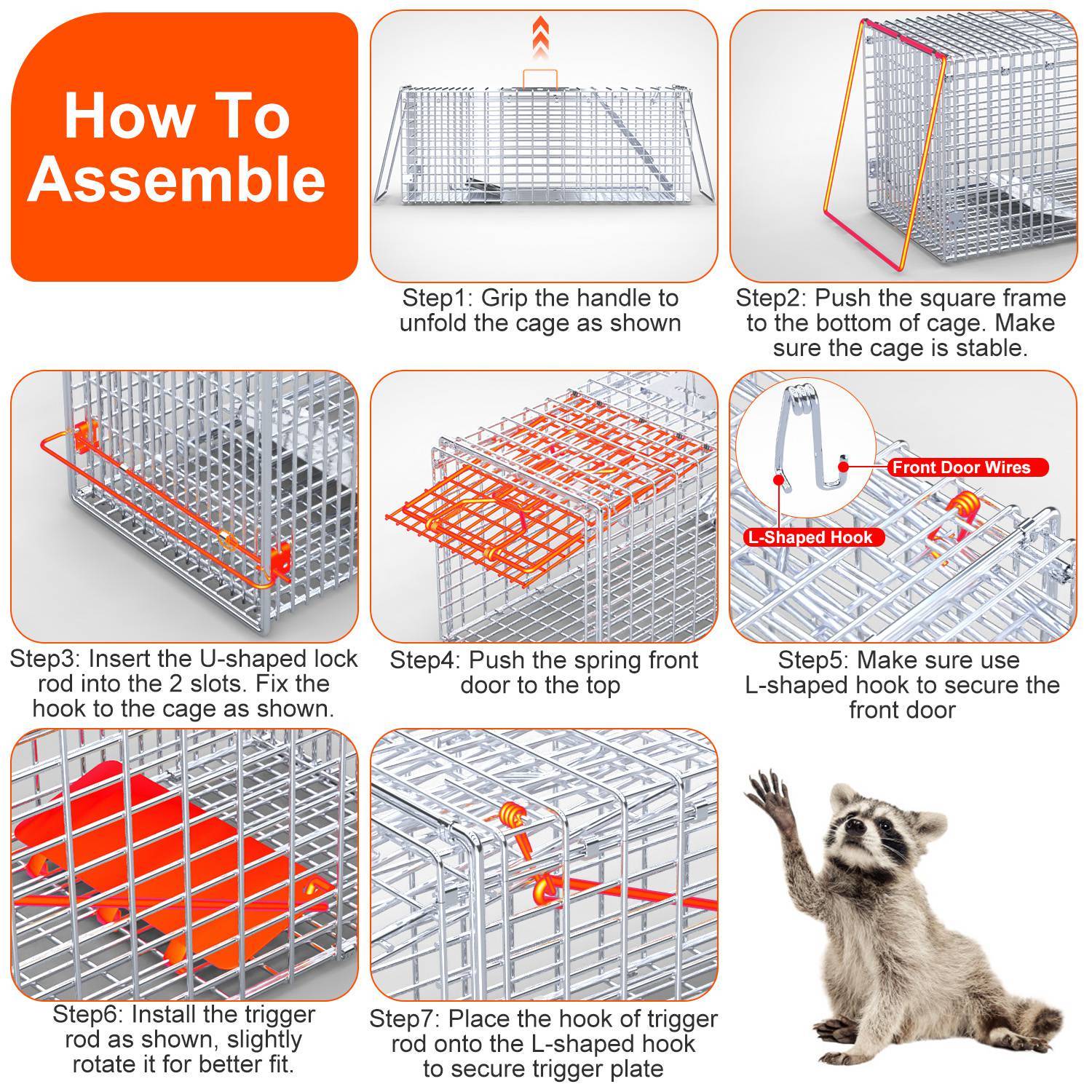 1Pc Live Animal Trap Cage 37x14x15in Folding Catch And Release Humane Cat Trap Galvanized Iron For Raccoons Foxes Coyotes Stray Dogs Armadillos Squirrels