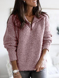 Zipper pullover long sleeve knit sweater women