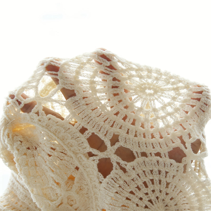 Women's 3D Crochet Lace Blouse Embroidered See-Through Knit Top With Round Neck Long Sleeves