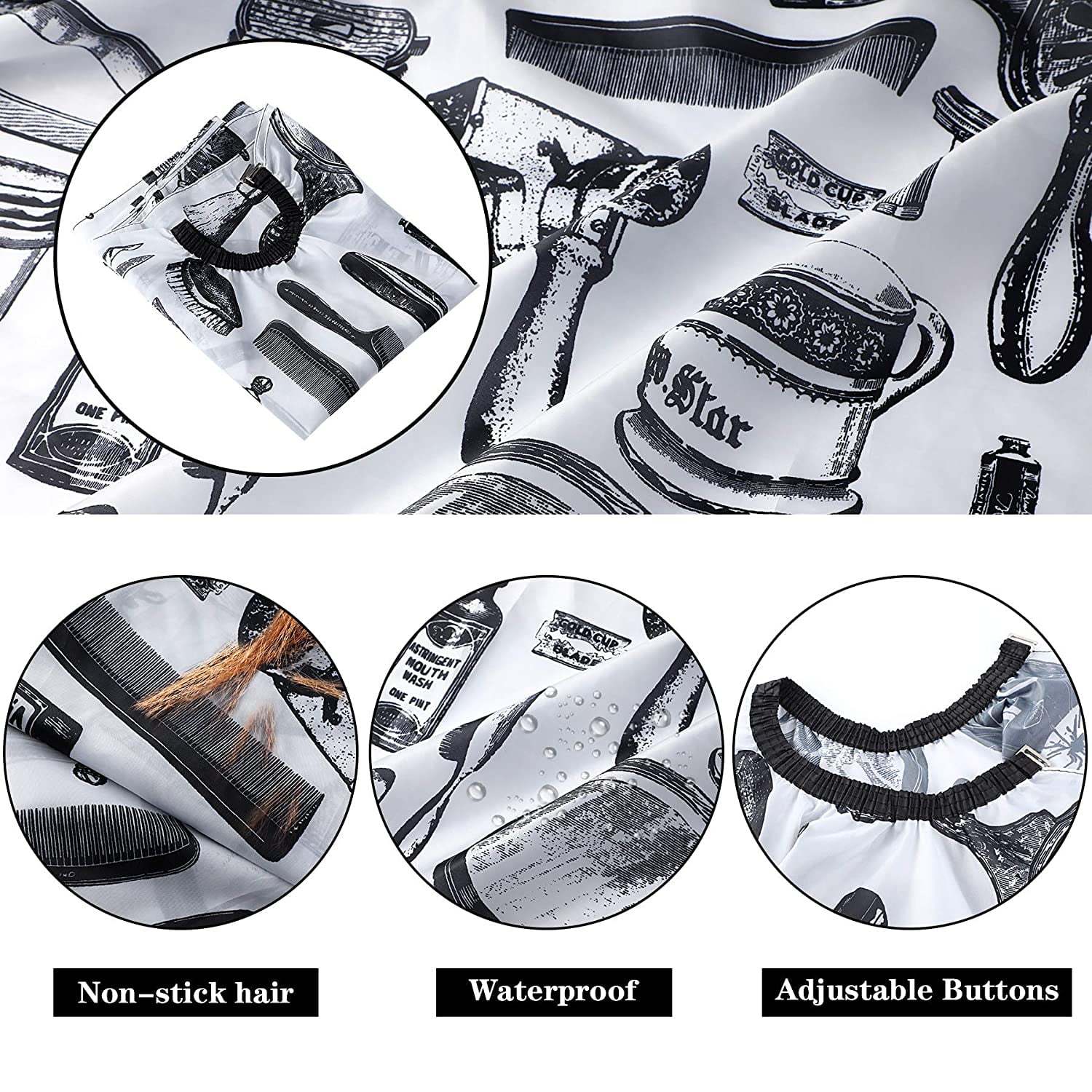 White Floral Print Professional Hair Cutting Salon Barber Cape With Neck Duster Brush, Hair Cutting Accessory