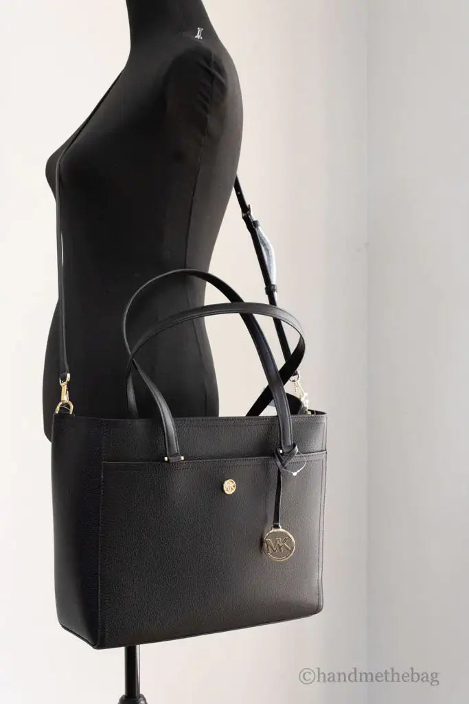 Michael Kors Maisie Large Black Pebbled Leather 3-in-1 Multifunctional Crossbody Clutch Tote Bag