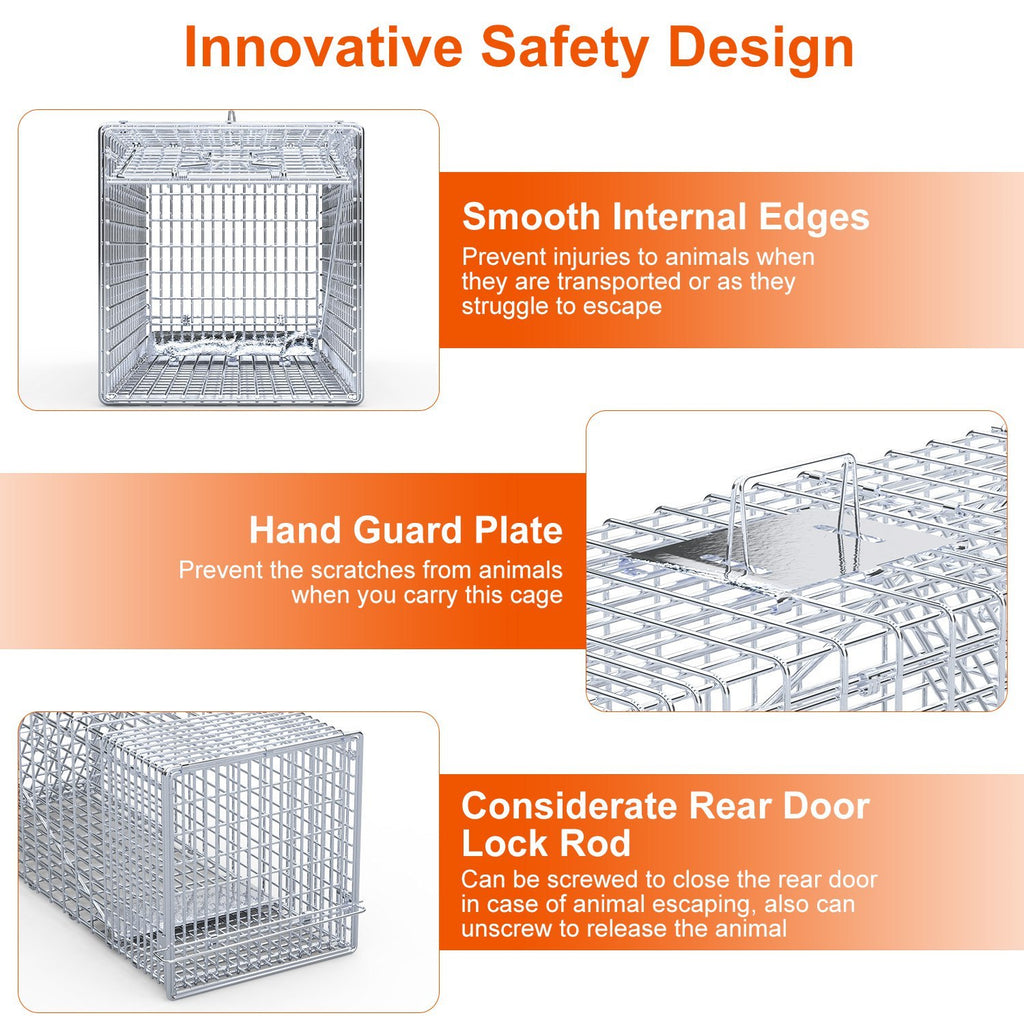 1Pc Live Animal Trap Cage 37x14x15in Folding Catch And Release Humane Cat Trap Galvanized Iron For Raccoons Foxes Coyotes Stray Dogs Armadillos Squirrels