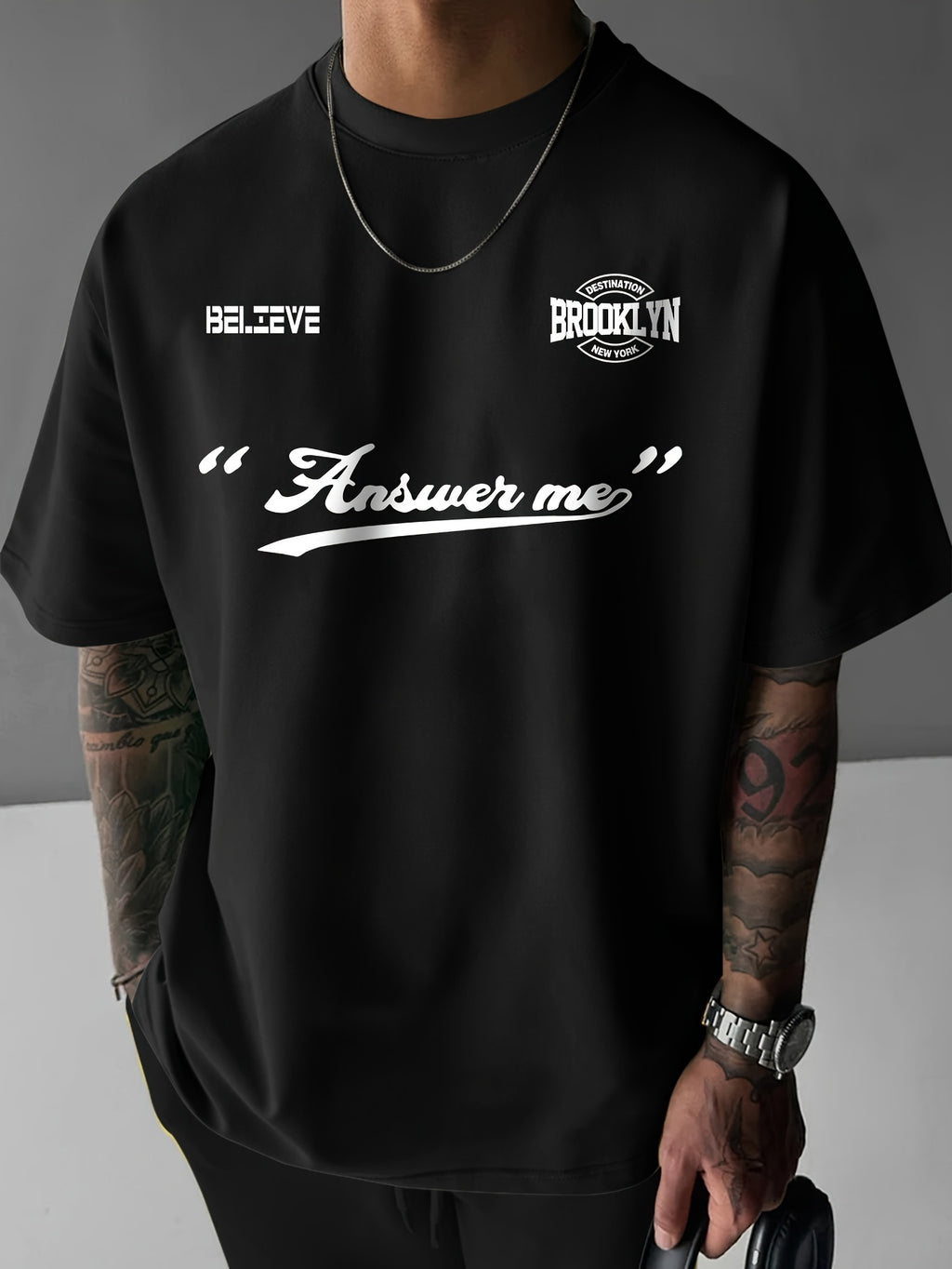 Brooklyn Symmetrical Design Print, Men's Summer Spring Round Neck Street Style Short Sleeved T-shirt