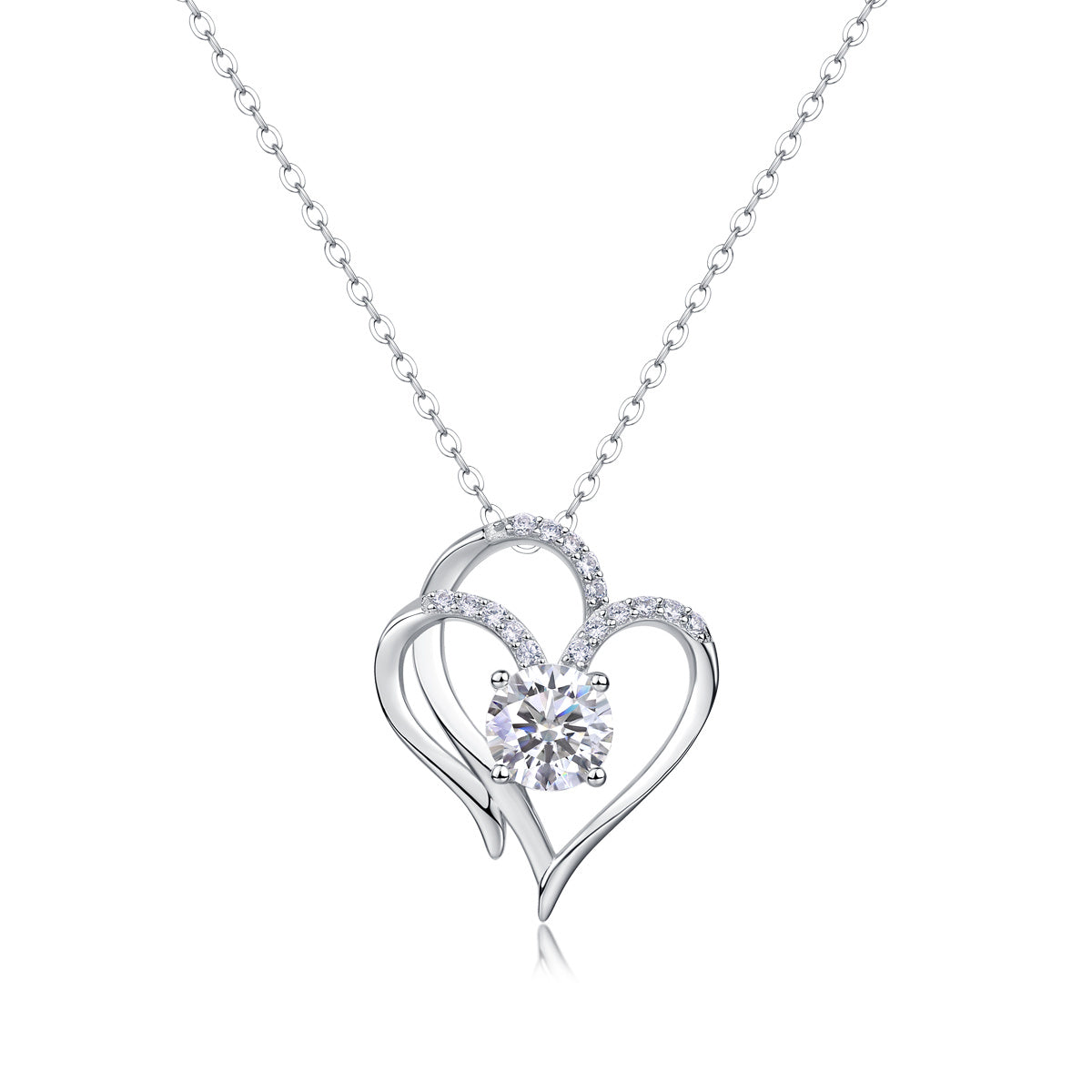 Heart To Heart - A Fashionable And Luxurious Diamond Jewelry Pendant Set With 1-carat Moissan Diamond S925 Sterling Silver And Platinum Plating