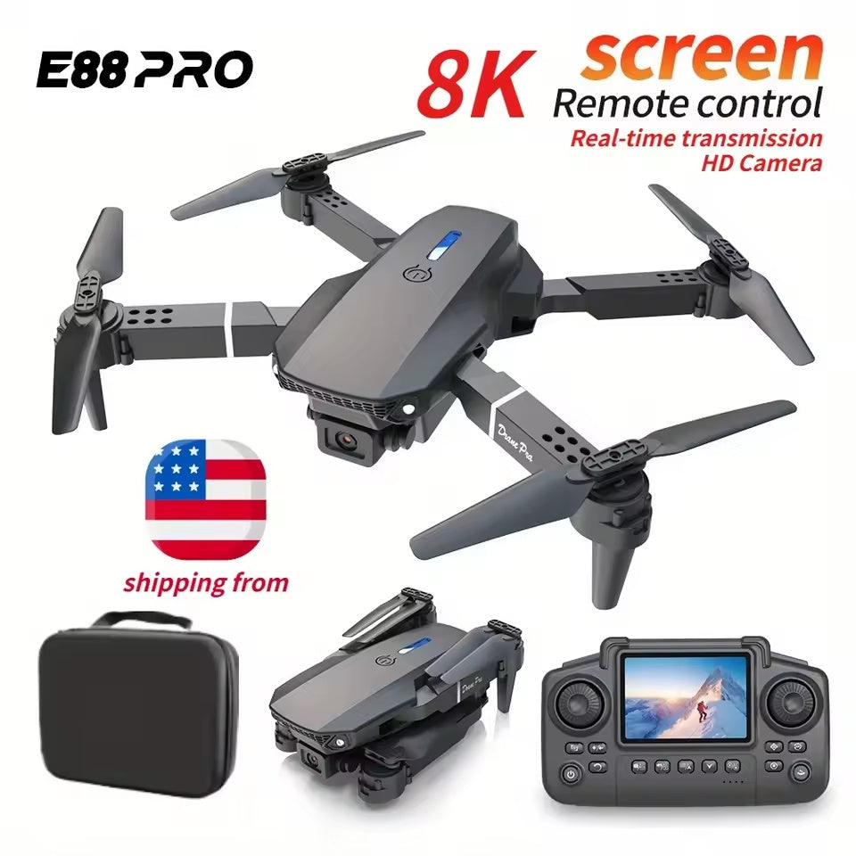 2025 E88 Pro Mini Drone With Screen Control 4K Dual Camera Optical Flow Positioning LED Lighting Remote Control