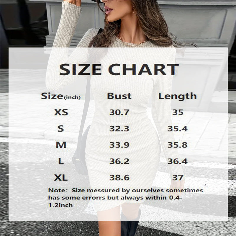 Women's Elegant Asymmetric Hem Bodycon Mini Dress, Long Sleeve Round Neck Slim Fit Dress For Office And Party
