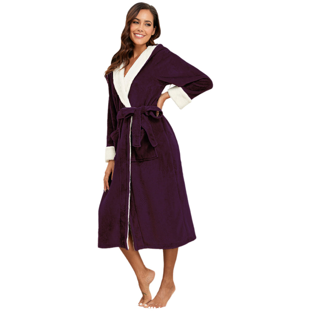 RONGTAI Ladies Long Fleece Bathrobe