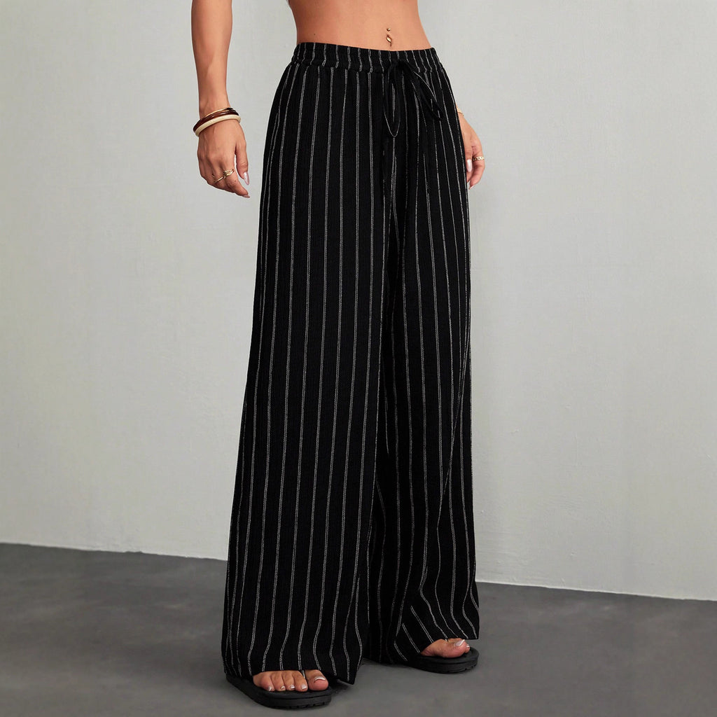 Women's Striped Drawstring Elastic Waist Casual Pants