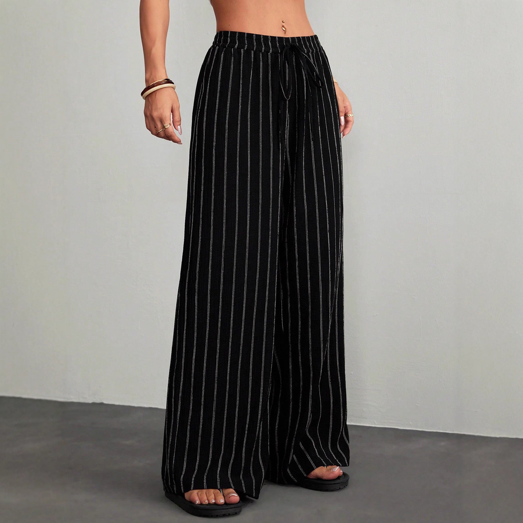 Women's Striped Drawstring Elastic Waist Casual Pants