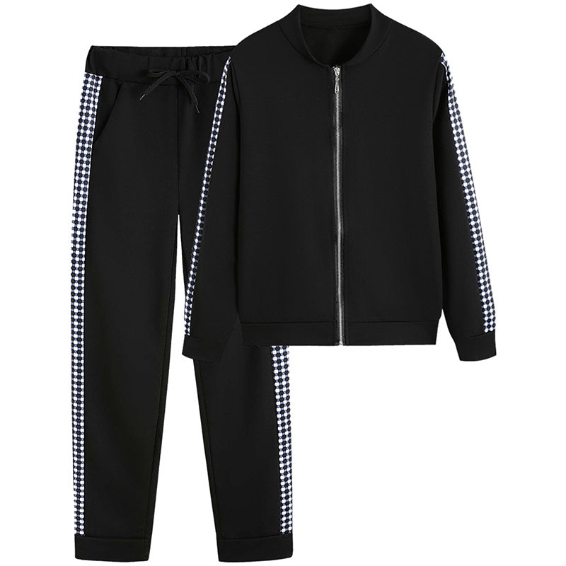 Women's Print & Plaid Zip-Front Top With Tie-Waist Pants Set, 2-Piece Casual Loungewear For Spring And Fall