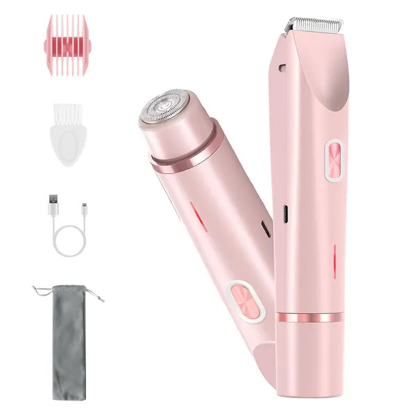2 In 1 Bikini Trimmer For Women Dual Head Cordless Body Shaver IPX7 Waterproof Rechargeable Pubic Hair Razor Wet And Dry Use For Bikini Underarm Leg Arm Body Face