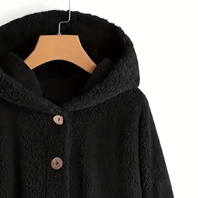 Plus Size Women's Vintage Sherpa Hooded Cardigan Plush Lined Button Up Jacket For Autumn And Winter