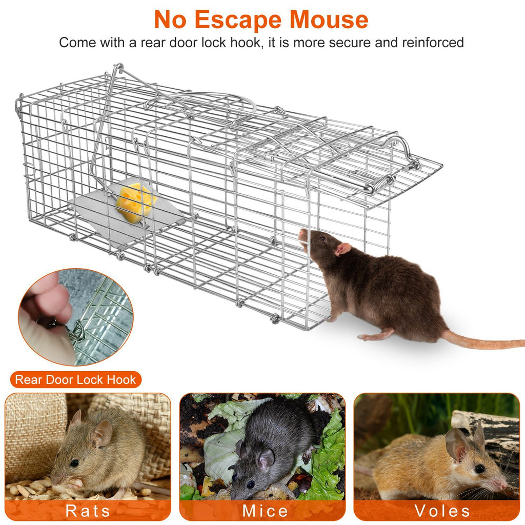 1Pc Foldable Rat Trap Cage Humane Live Rodent Trap Cage Galvanized Iron Mice Mouse Control Bait Catch With Detachable L Shaped Rod