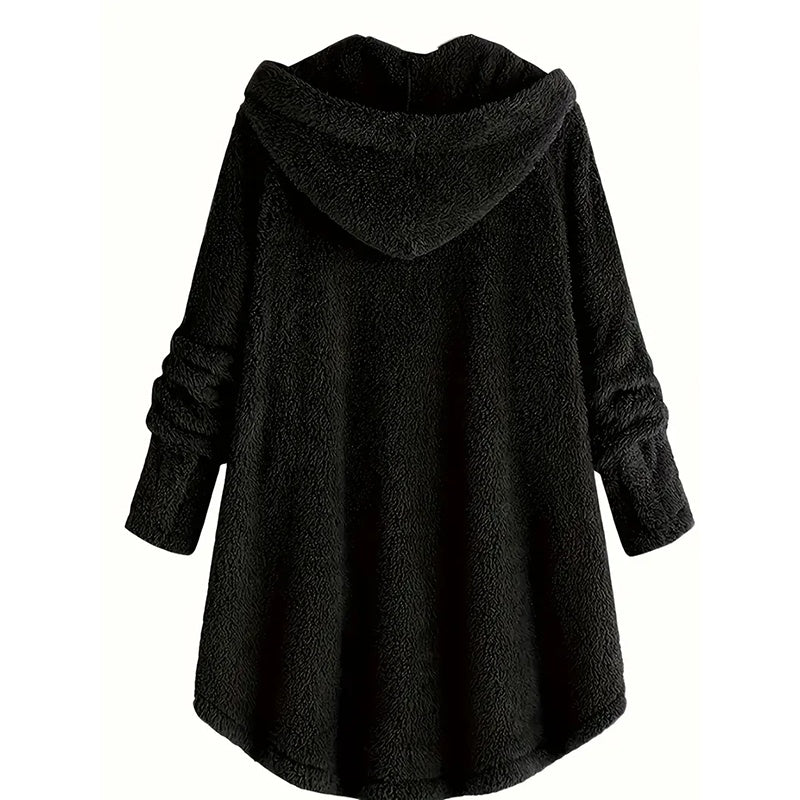 Plus Size Women's Vintage Sherpa Hooded Cardigan Plush Lined Button Up Jacket For Autumn And Winter