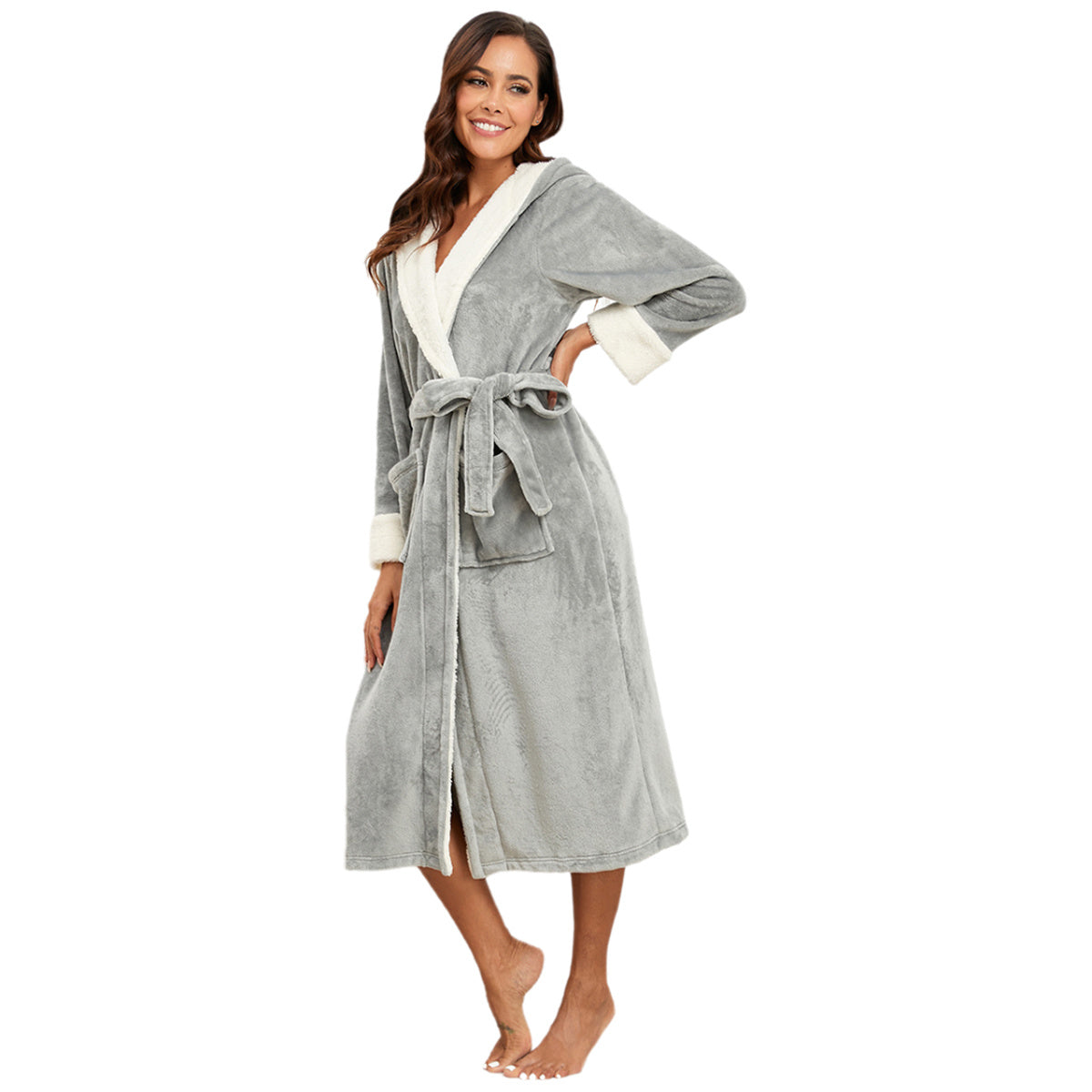 RONGTAI Ladies Long Fleece Bathrobe