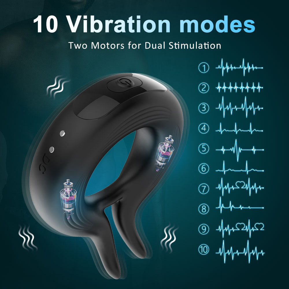 10 Frequency Magnetic Charging Rabbit Ear Cock Ring Silicone Male Vibrating Penis- Ring Adult- Products Masturbation- Device