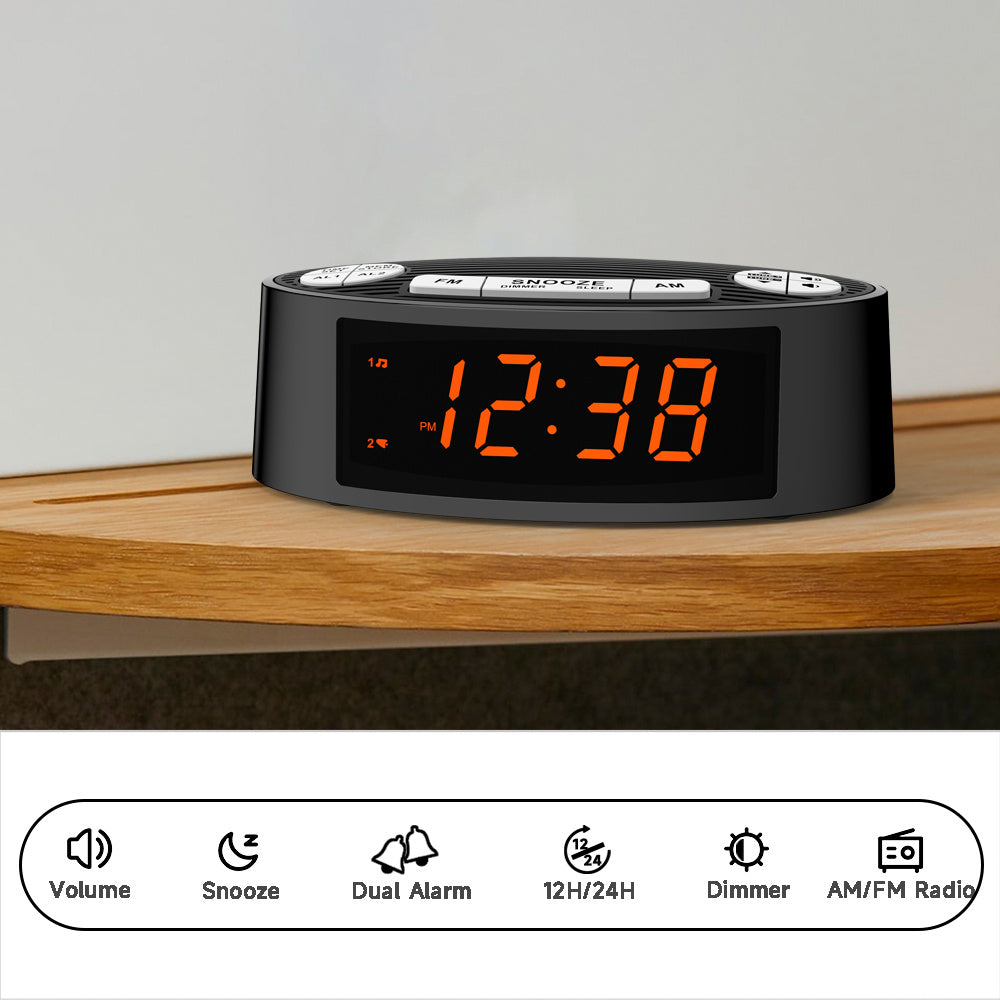 AM FM Alarm Clock Radio With Dual Alarm Sleep Timer  Snooze Functions Orange LED Display 4-Level Dimming Option ITOMA CKS3301