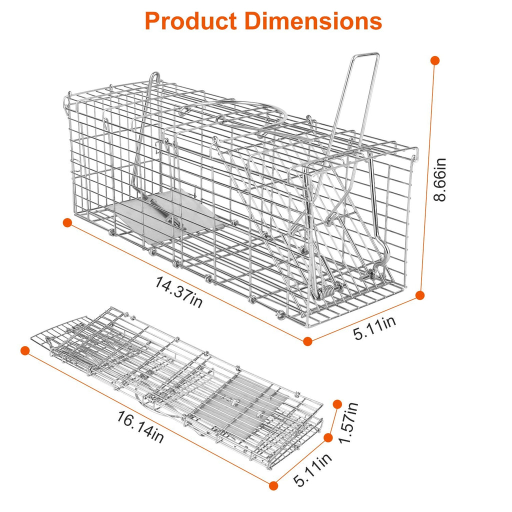 1Pc Foldable Rat Trap Cage Humane Live Rodent Trap Cage Galvanized Iron Mice Mouse Control Bait Catch With Detachable L Shaped Rod