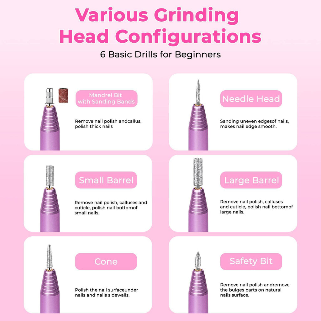 Professional Portable Electric Nail File Kit, Manicure With Nail Drill Bits