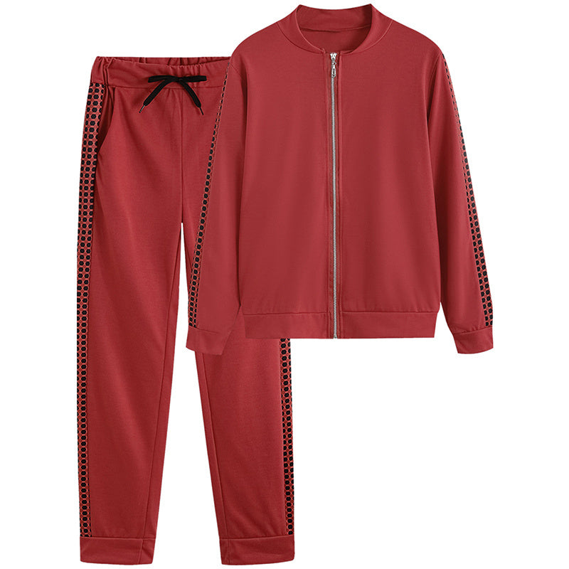 Women's Print & Plaid Zip-Front Top With Tie-Waist Pants Set, 2-Piece Casual Loungewear For Spring And Fall
