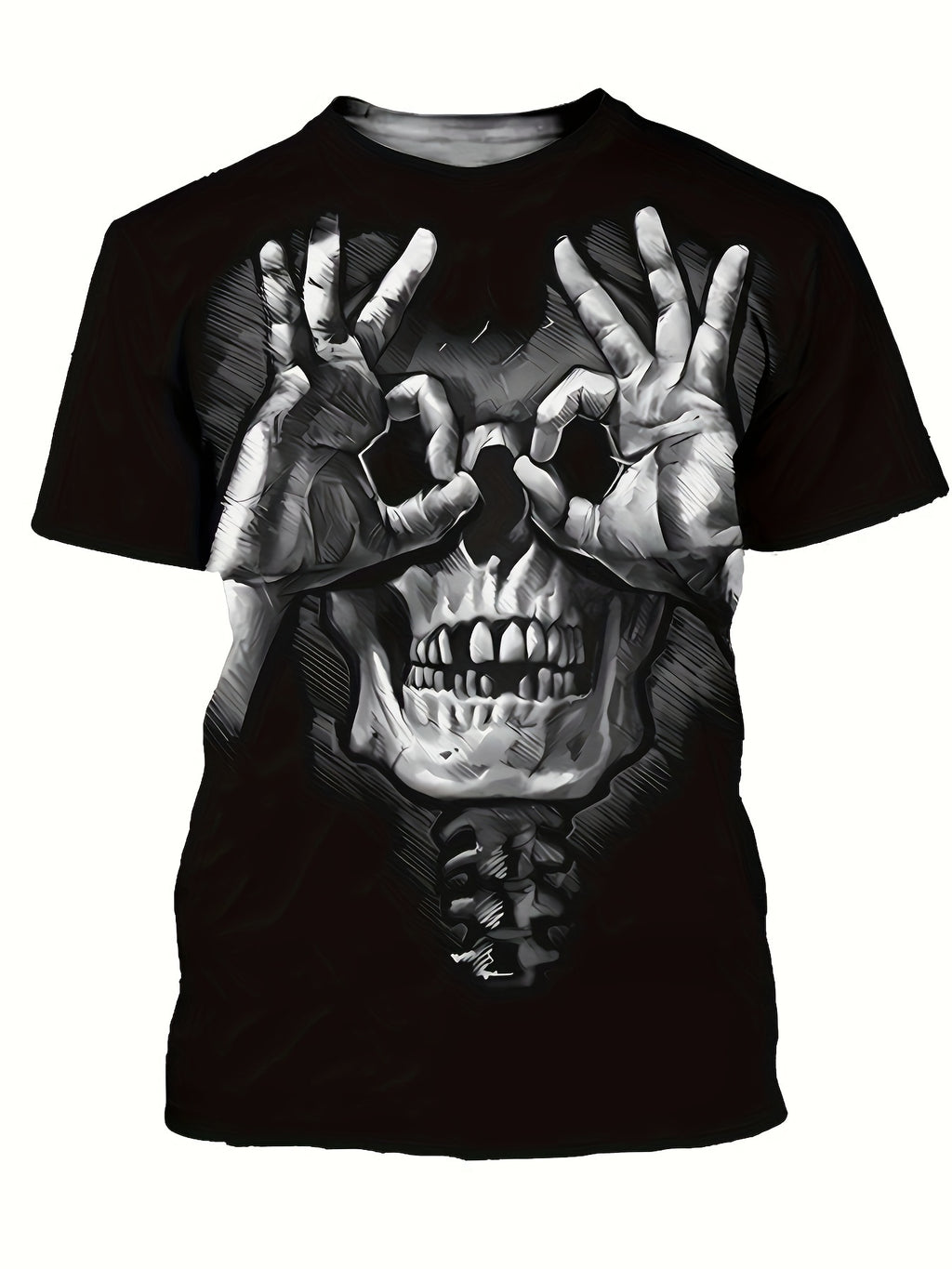 Creative Skull Print T-shirt, Men's Casual Street Style Elastic Round Neck T-shirt, Suitable For Summer