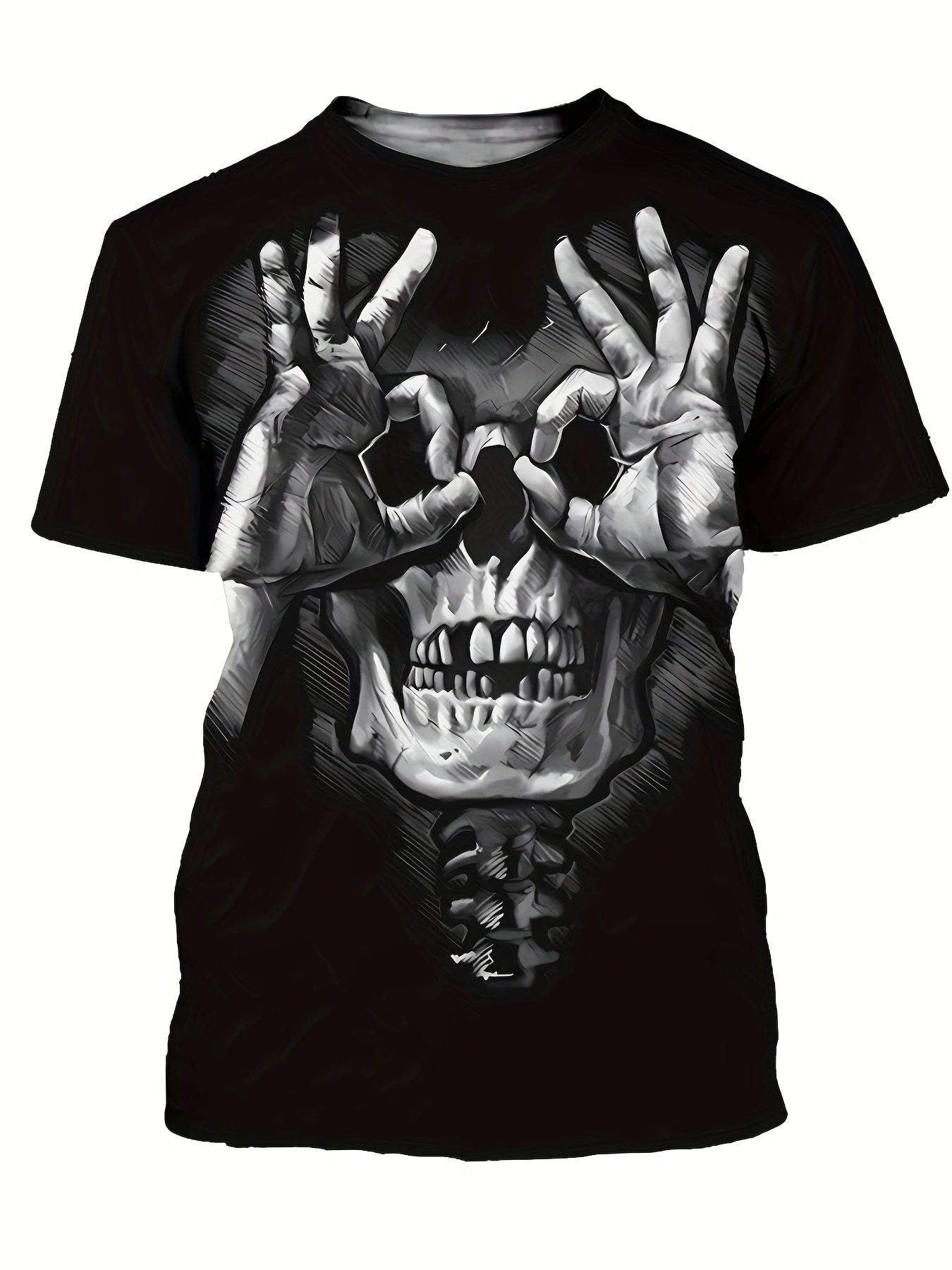 Creative Skull Print T-shirt, Men's Casual Street Style Elastic Round Neck T-shirt, Suitable For Summer