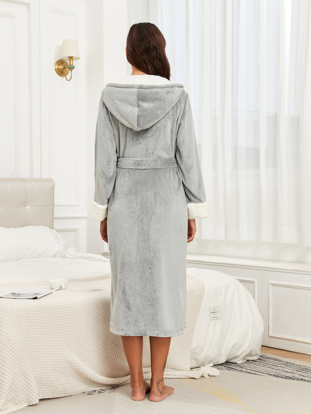 RONGTAI Ladies Long Fleece Bathrobe