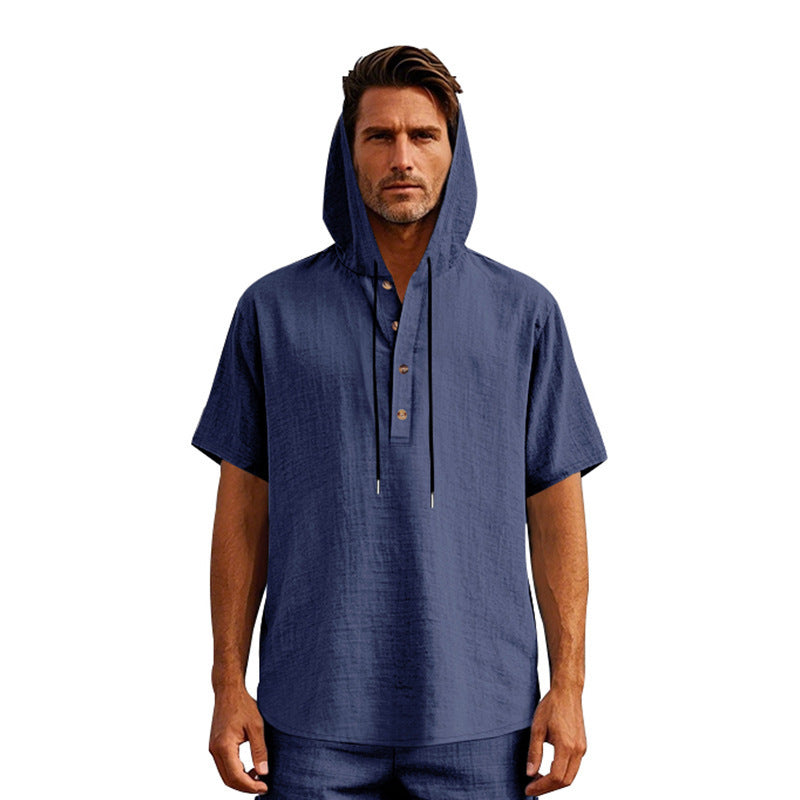 European And American Linen Short-sleeved Men's T-shirt Simple