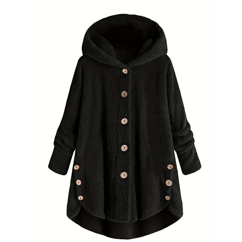 Plus Size Women's Vintage Sherpa Hooded Cardigan Plush Lined Button Up Jacket For Autumn And Winter