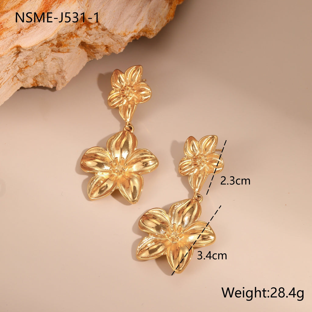 European And American Dignified Flowers Necklace Titanium Steel Earrings Open Ring