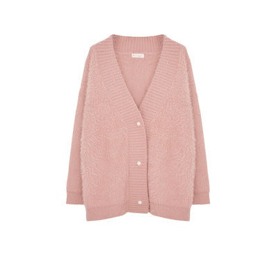 Mink Fleece Collar Sweater Coat Women White Outer Wear Loose And Lazy