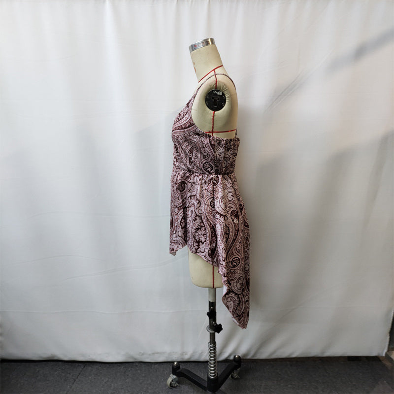 Women's Deep V-Neck Slip Dress Floral Print Asymmetrical Hem Midi Dress For Summer Vacation