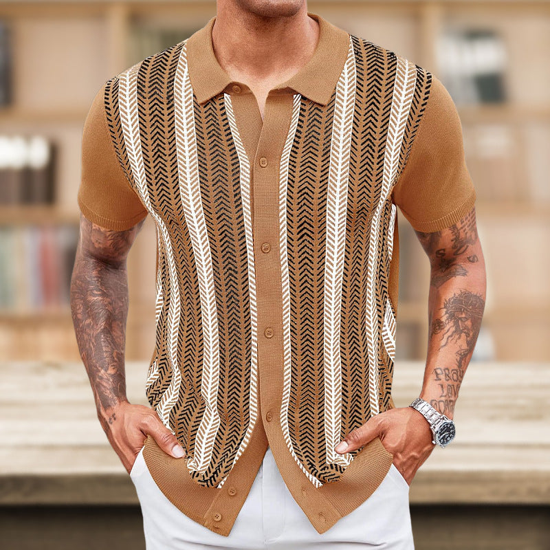 Men's Casual Striped Jacquard Sweater