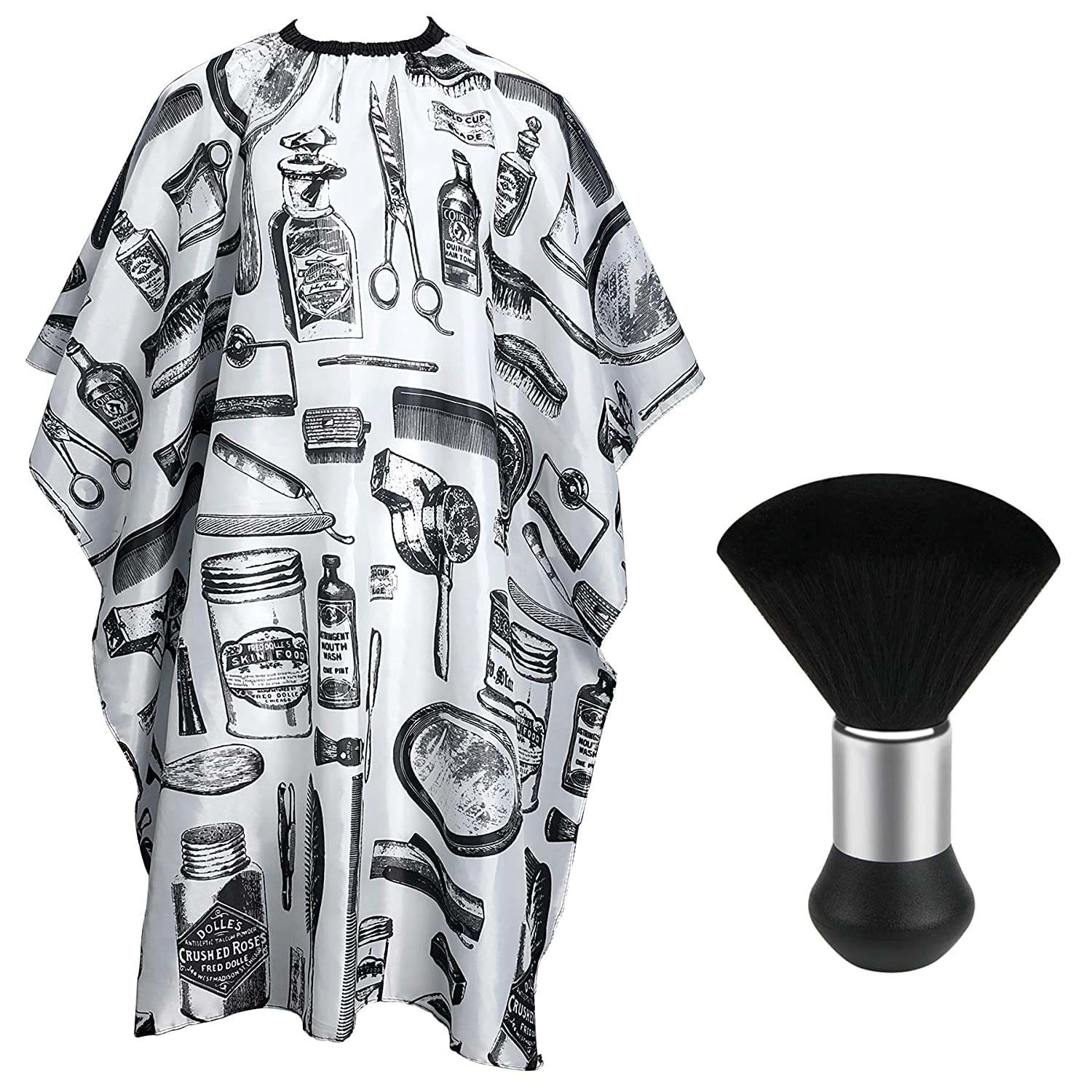 White Floral Print Professional Hair Cutting Salon Barber Cape With Neck Duster Brush, Hair Cutting Accessory